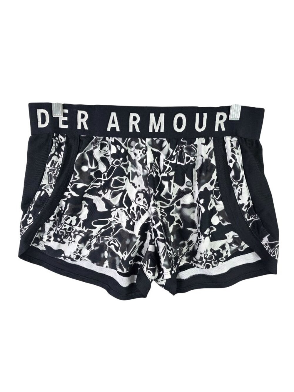 Womens Under Armour Black White Athletic Shorts Loose Fit Heat Gear 4" Inseam L